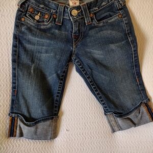 True Religion Dark Blue Jean Shorts with Copper Accents
